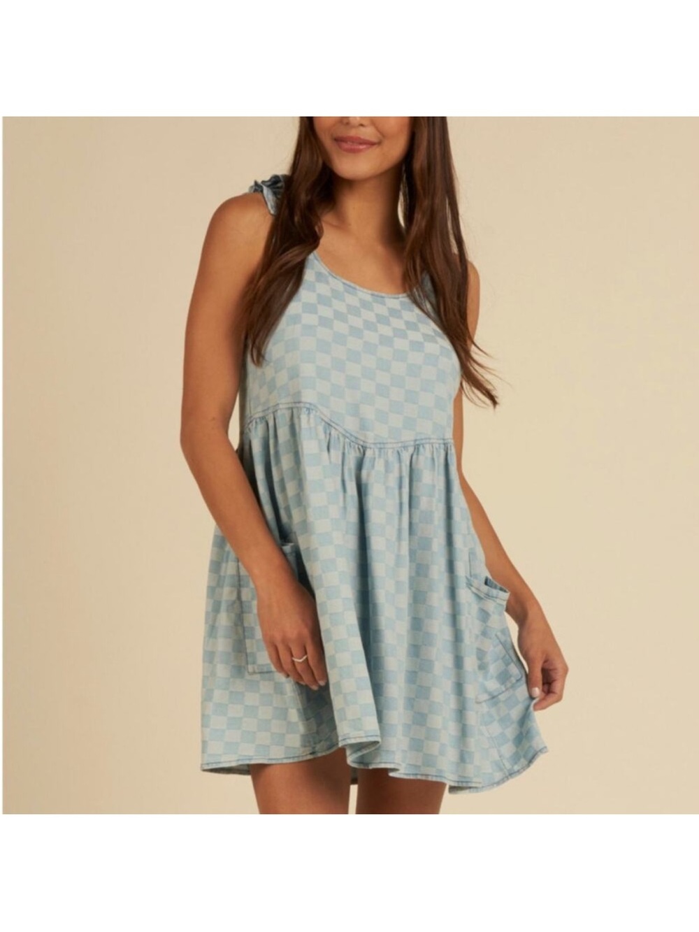 Rylee and Cru Blue Checkerboard Mini Dress
